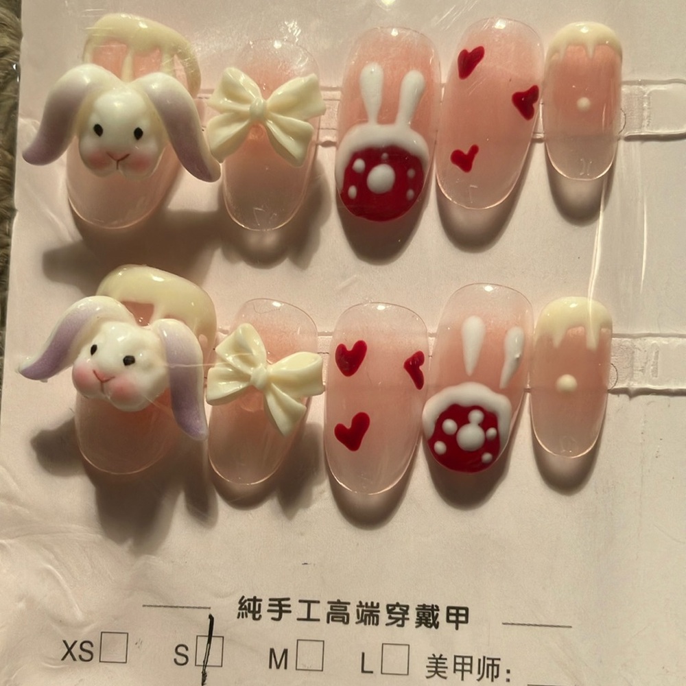 💚 Cute Bunny and Heart Nail Art Set